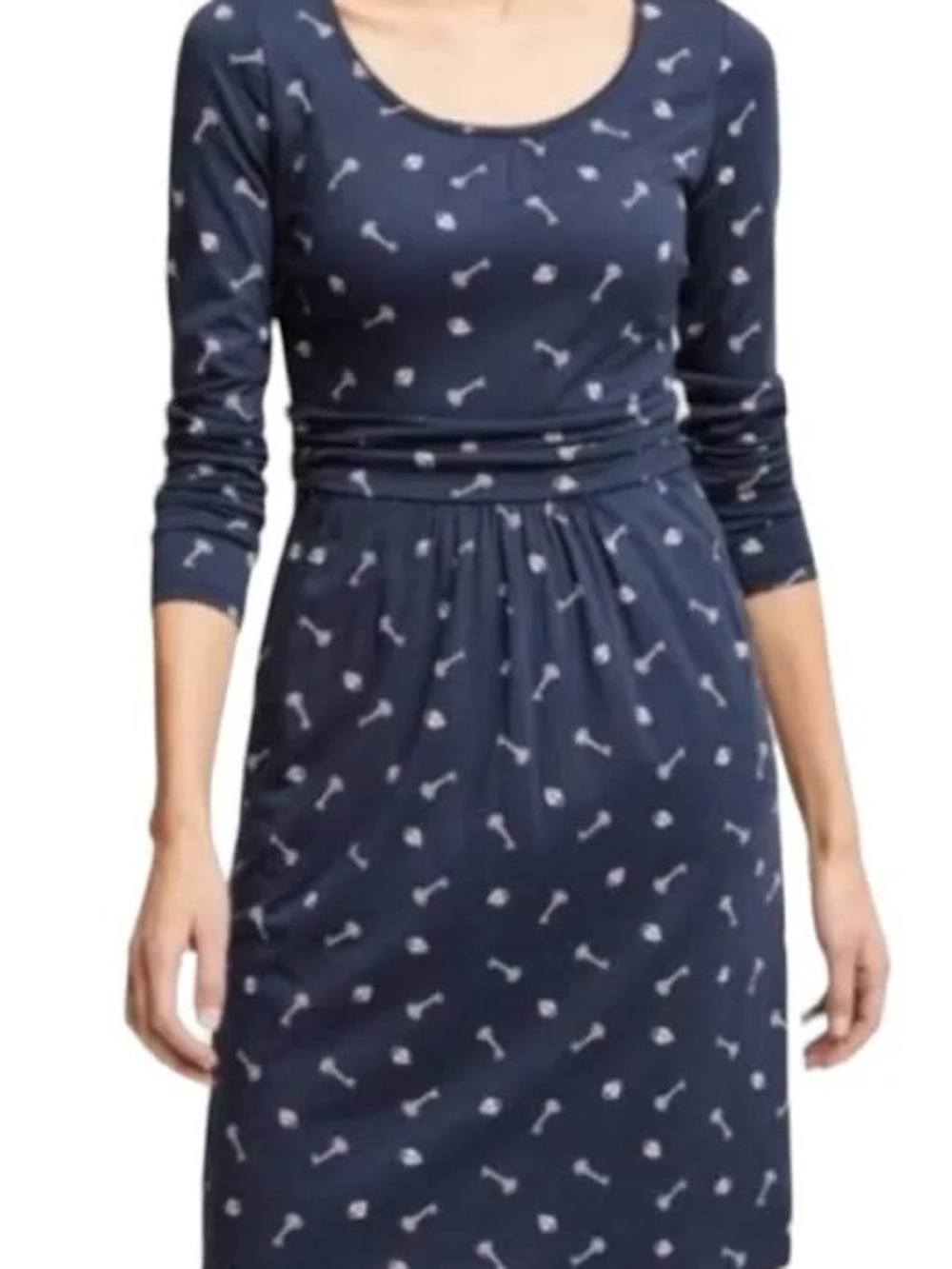 Boden Dark Blue Long Sleeve Dress with Pink Pattern